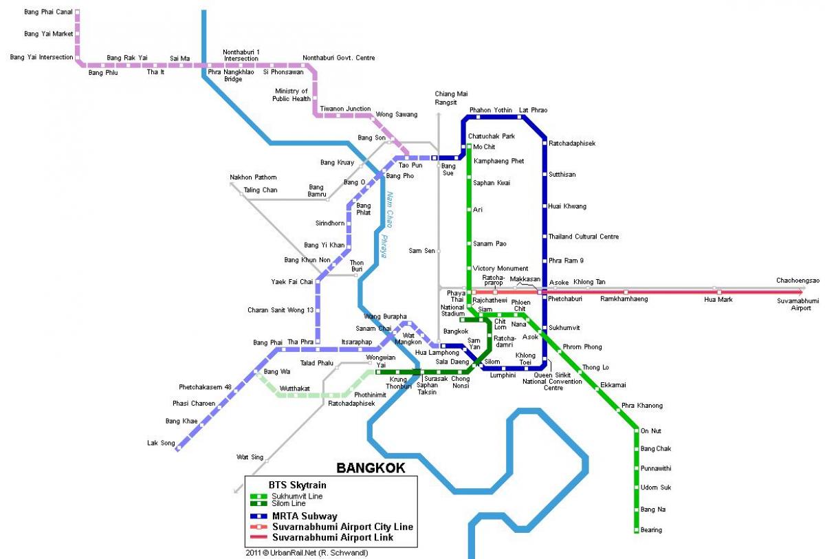 metroa mapa bangkok, thailandia